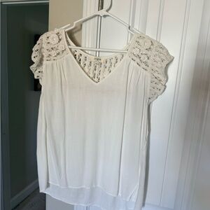Umgee Cream Crochet Cap Sleeve V-Neck Blouse